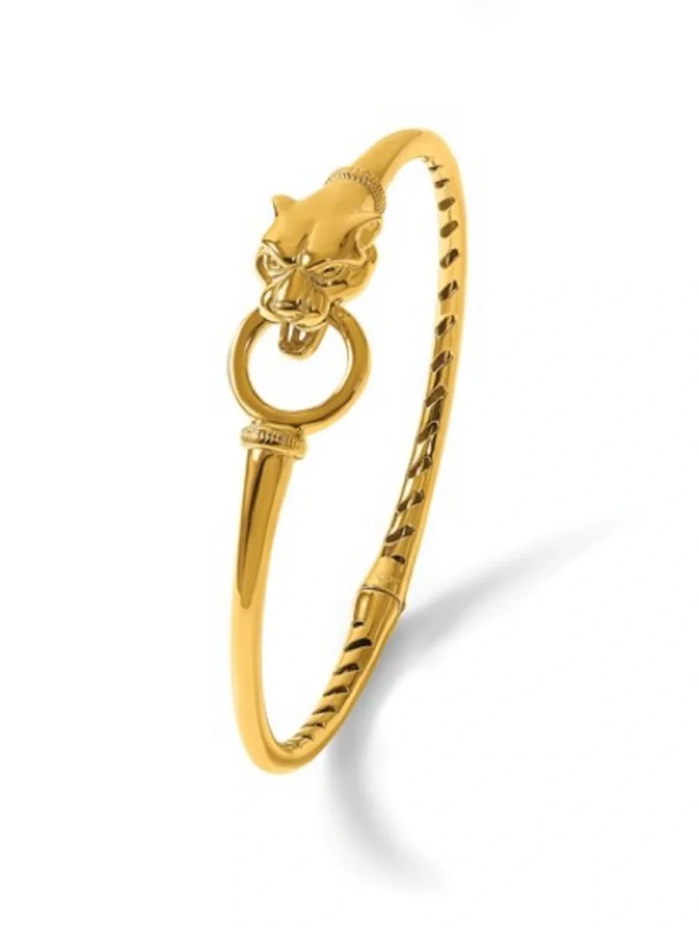 Herco 14K Yellow Gold Panther Hinged Bangle Bracelet Italy 13mm